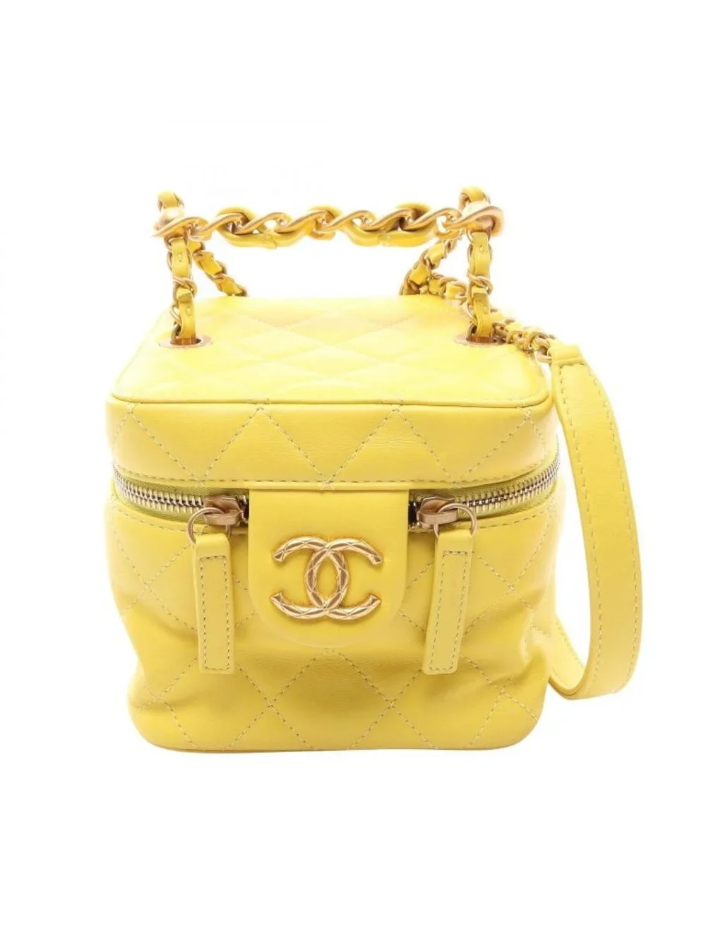 Chanel Shoulder Bag Quilted Yellow Lambskin Vanity 2-Way Chain